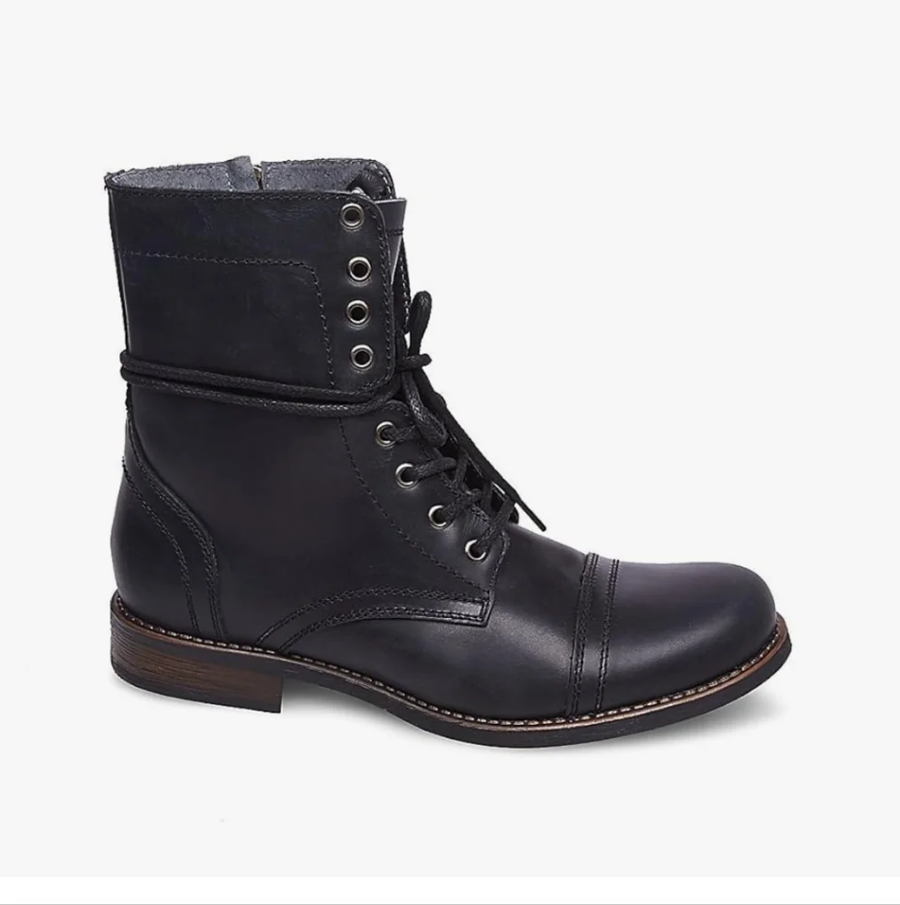 New w/o Box Steve Madden Troopah-C Genuine Leather Men's Lace-Up Zip Moto Boots